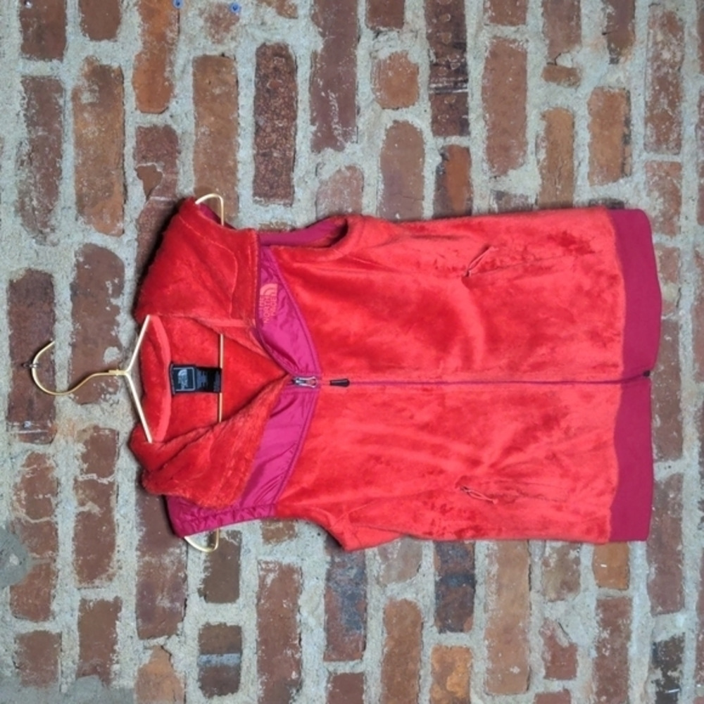 The North Face Small Orange &‎ Pink Fleece Hooded Full Zip Vest